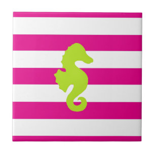 Hot Pink White en Green Seahorse Tegeltje