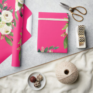 Hot Pink White floral Cadeaupapier