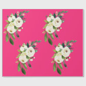 Hot Pink White floral Cadeaupapier (Vlak)