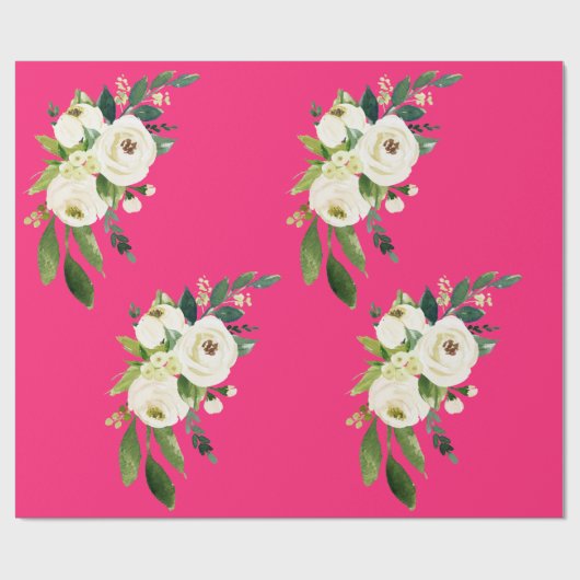 Hot Pink White floral Cadeaupapier (Vlak)