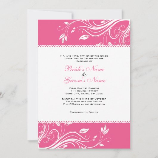 Hot Pink & White Floral Swirls Weddenschap Kaart (Voorkant)
