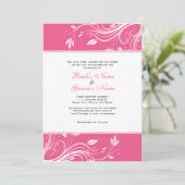 Hot Pink & White Floral Swirls Weddenschap Kaart (Staand voorkant)