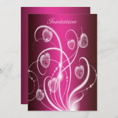 Hot Pink White Flower Streamers Verjaardagsfeest Kaart (Voorkant / Achterkant)