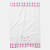 Hot Pink & White Gingham Personal Monogram Aangepa Theedoek (Verticaal)