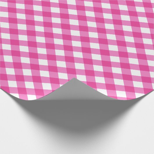Hot Pink White Gingham Pset Patroon Cadeaupapier (Hoek)