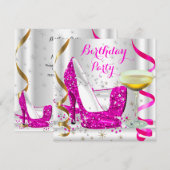 Hot Pink White Gold Glitter High Heels Champagne 4 Kaart (Voorkant / Achterkant)