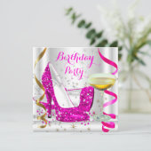 Hot Pink White Gold Glitter High Heels Champagne 4 Kaart (Staand voorkant)