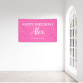 Hot Pink White Happy Birthday Name Datum Spandoek