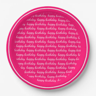 Hot Pink White Happy Birthday Script Typografie Papieren Bordje