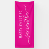 Hot Pink White Happy Sweet 16 Elegante naam Spandoek (Verticaal)