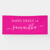 Hot Pink White Happy Sweet 16 Elegante naam Spandoek (Horizontaal)