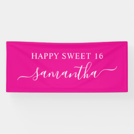 Hot Pink White Happy Sweet 16 Elegante naam Spandoek