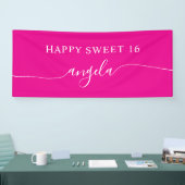 Hot Pink White Happy Sweet 16 Glam Handtekening Na Spandoek (Beurs)