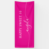 Hot Pink White Happy Sweet 16 Glam Handtekening Na Spandoek (Verticaal)