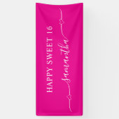 Hot Pink White Happy Sweet 16 Heart Swash Naam Spandoek (Verticaal)