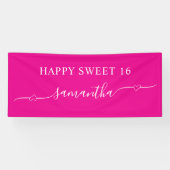 Hot Pink White Happy Sweet 16 Heart Swash Naam Spandoek (Horizontaal)
