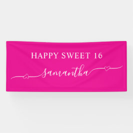 Hot Pink White Happy Sweet 16 Heart Swash Naam Spandoek