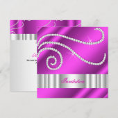 Hot Pink White Jewel diamant Silver Birthday Kaart (Voorkant / Achterkant)