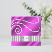 Hot Pink White Jewel diamant Silver Birthday Kaart (Staand voorkant)