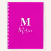 Hot Pink White Monogram Initiaal Aangepaste naam M Notitieboek (Voorkant)