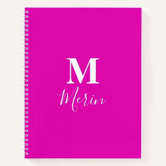 Hot Pink White Monogram Initiaal Aangepaste naam M Notitieboek (Voorkant)