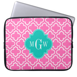 Hot Pink White Moroccan #6 Blauwgroen Monogram 3 I Laptop Sleeve