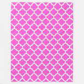 Hot Pink White Moroccan Quatrefoil Pattern #5 Fleece Deken (Voorkant)