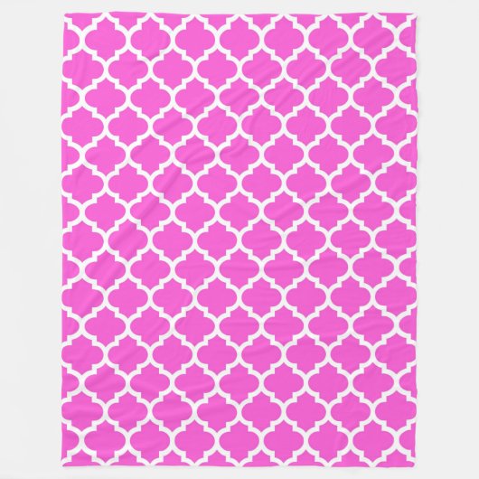 Hot Pink White Moroccan Quatrefoil Pattern #5 Fleece Deken (Voorkant)