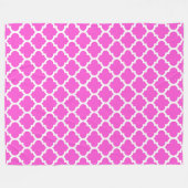 Hot Pink White Moroccan Quatrefoil Pattern #5 Fleece Deken (Voorkant (Horizontaal))