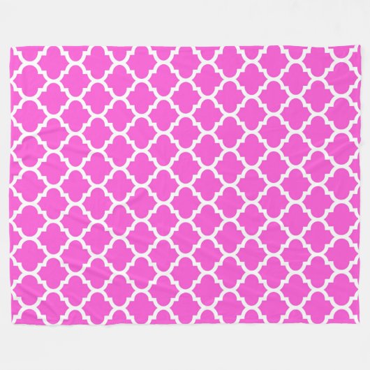 Hot Pink White Moroccan Quatrefoil Pattern #5 Fleece Deken (Voorkant (Horizontaal))