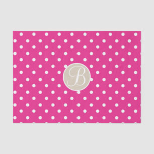 Hot Pink White Polka Dots Monogram Letter Initiaal Tissuepapier