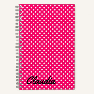Hot Pink White Polka Dots Name Power Bank Notitieboek