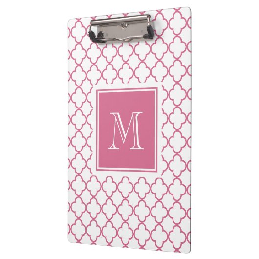 Hot Pink White Quatrefoil | Uw monogram Klembord (Links)