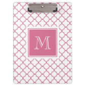 Hot Pink White Quatrefoil | Uw monogram Klembord (Voorkant)
