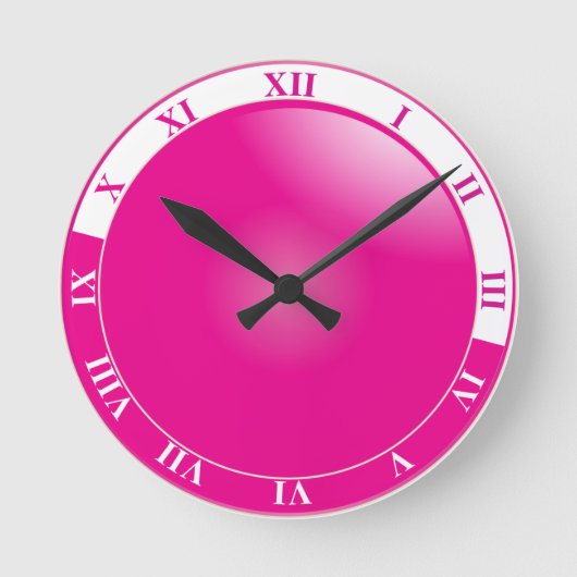  Hot Pink & White Roman Numeral Ronde Klok (Voorkant)
