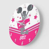 Hot Pink & White Stars Cheer Cpure-toonaangevende  Grote Klok (Hoek)