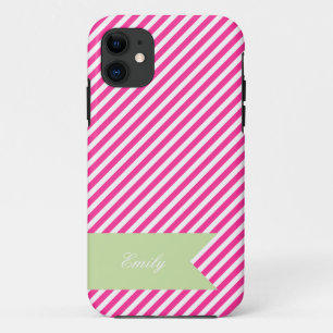 Hot Pink & White Stripe Monogram iPhone 5 Hoesje