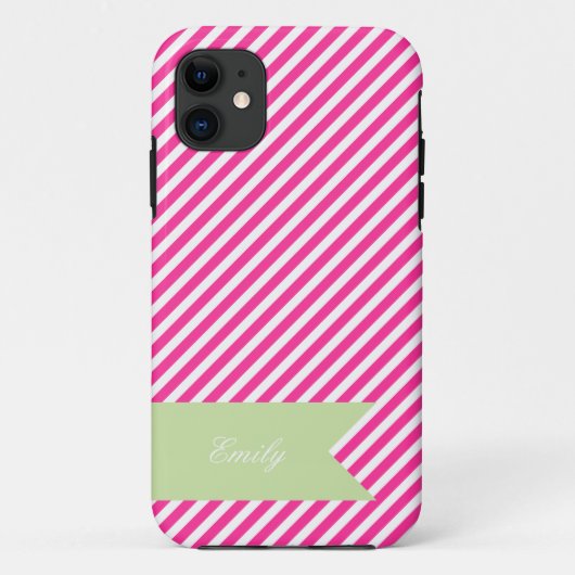 Hot Pink & White Stripe Monogram iPhone 5 Hoesje (Achterkant)