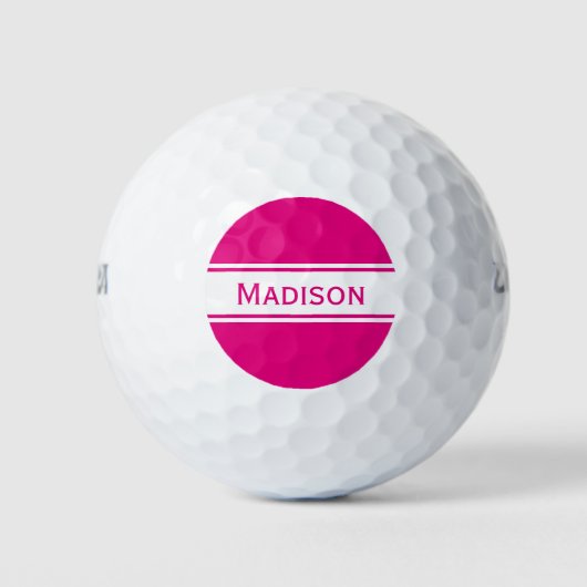 Hot Pink White Stripes Naam Monogram Golfballen (Voorkant)