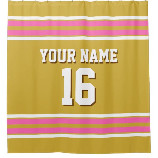Hot Pink White Stripes Sports Jersey Douchegordijn (Voorkant)