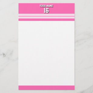 Hot Pink White Team Jersey Aangepast nummer Naam Briefpapier