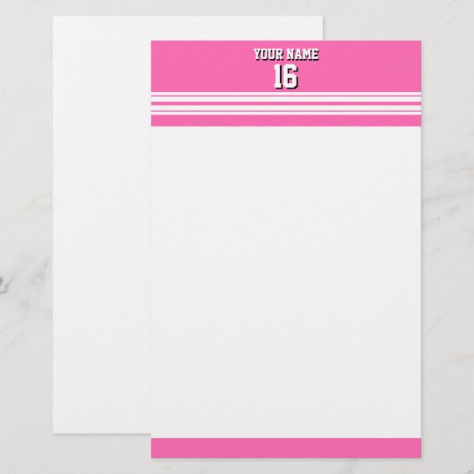 Hot Pink White Team Jersey Aangepast nummer Naam Briefpapier (Voorkant / Achterkant)