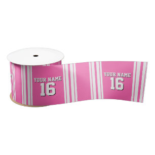 Hot Pink White Team Jersey Aangepast nummer Naam Satijnen Lint