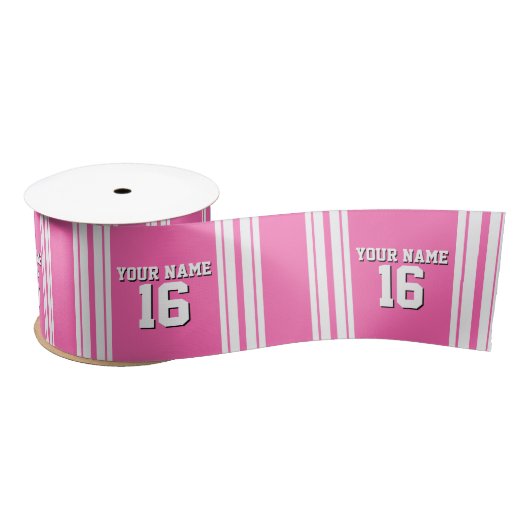 Hot Pink White Team Jersey Aangepast nummer Naam Satijnen Lint (Spoel)
