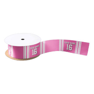 Hot Pink White Team Jersey Aangepast nummer Naam Satijnen Lint