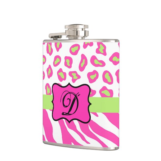 Hot Pink White Zebra Leopard Skin Monogram Initiaa Heupfles (Links)