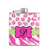 Hot Pink White Zebra Leopard Skin Monogram Initiaa Heupfles (Voorkant)