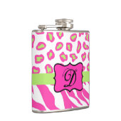 Hot Pink White Zebra Leopard Skin Monogram Initiaa Heupfles (Rechts)