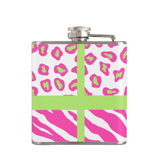 Hot Pink White Zebra Leopard Skin Monogram Initiaa Heupfles (Achterkant)