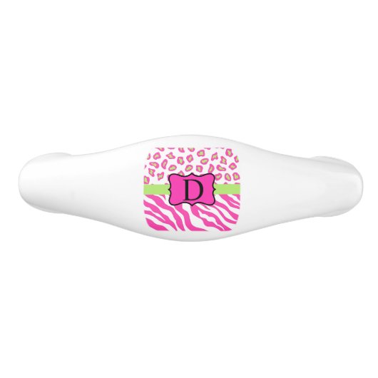 Hot Pink White zebra Leopard Skin Monogram Initiaa Keramische Ladegreep (Voorkant)